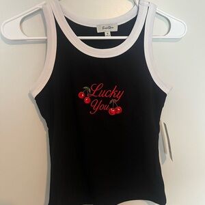 Faded Rose Black Tank with Cherry Embroidery